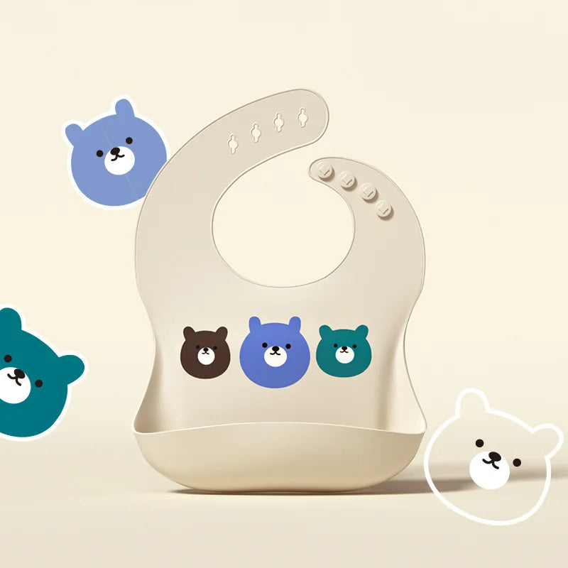 🐻🍽️ Soft Silicone Baby Bib – Cute, Comfy & Totally Mess-Proof! 💧👶 - ThiGui