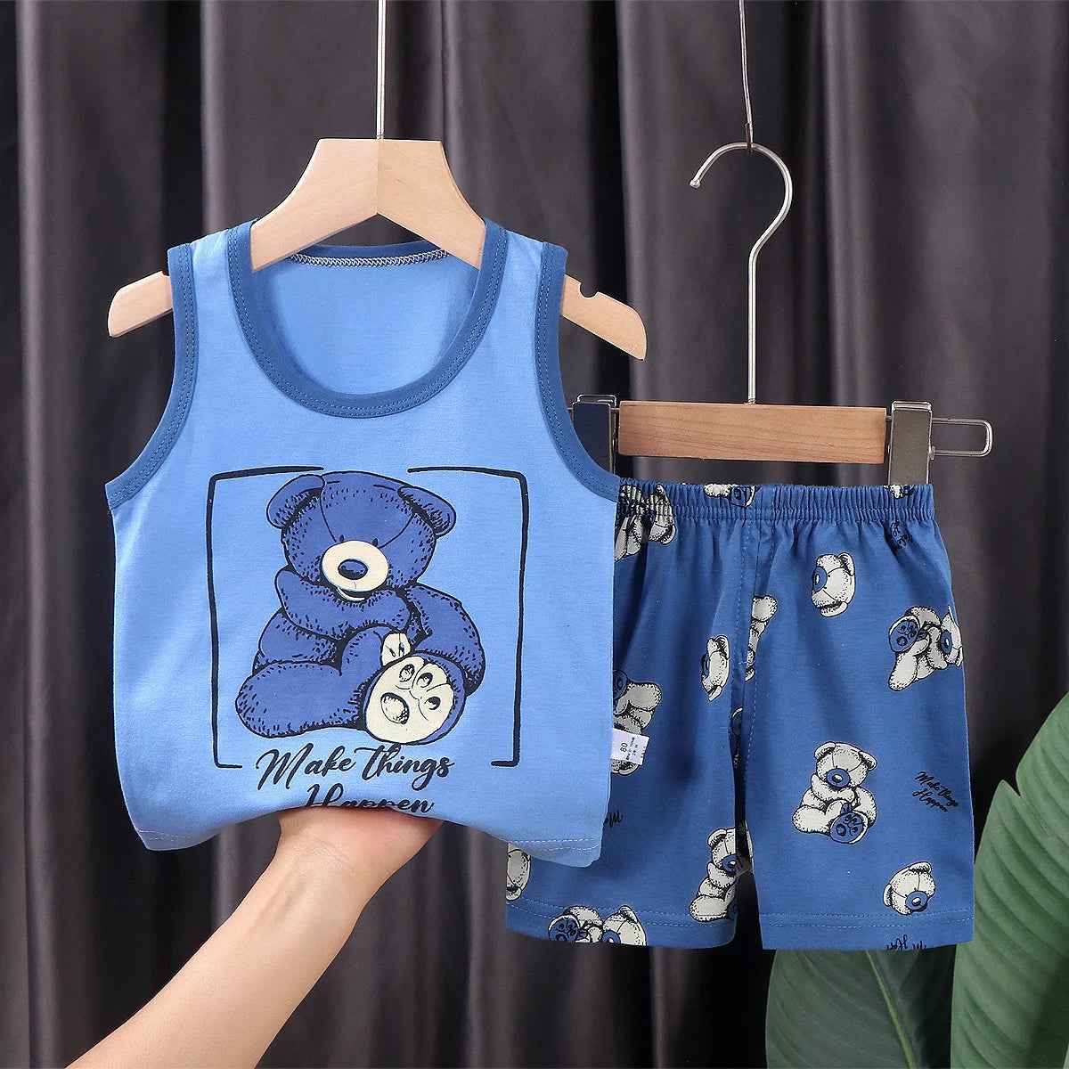 Cool & Comfy! 2-Piece Cotton Vest & Shorts Set for Active Little Boys - ThiGui