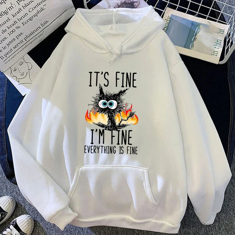 Everything Is Fine Black Cat Tee 🐈‍⬛🔥 Fun & Quirky Unisex T-Shirt - ThiGui