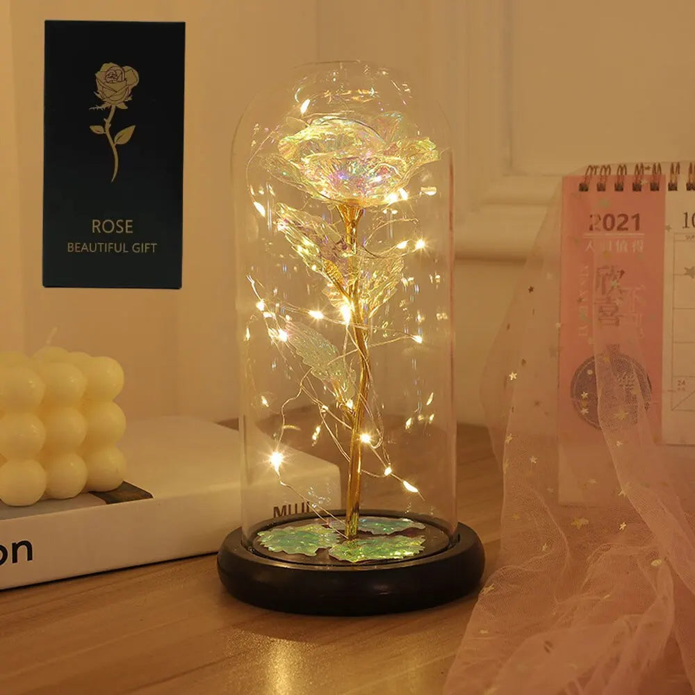 🌹✨ A Magical Glow for Mum’s Heart – Galaxy Rose with Lights in Glass Dome 💖🌌 - ThiGui