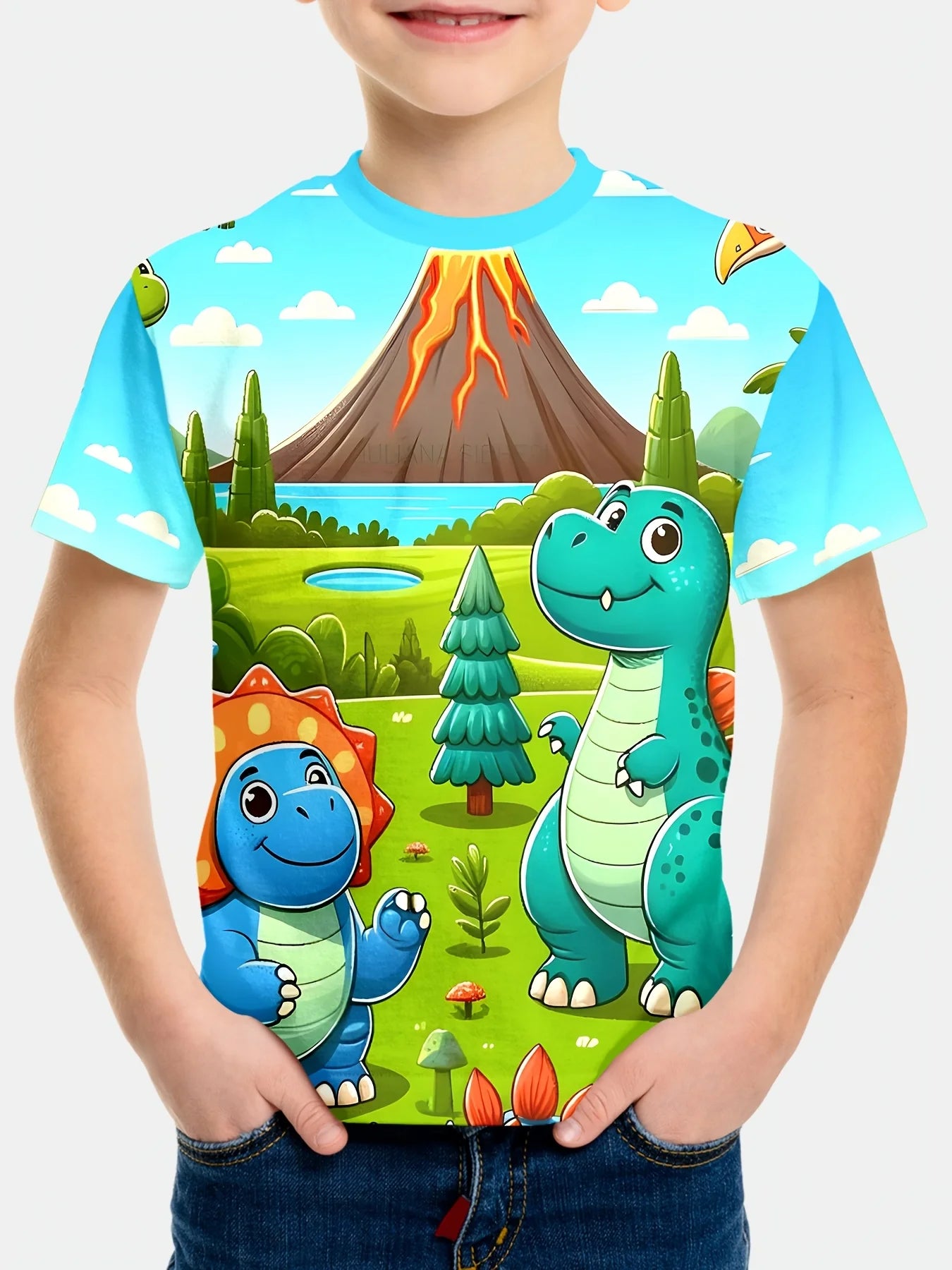 🦖 Cool Dino Vibes! Boys’ Lightweight Cartoon Dinosaur Tee (Ages 3–9) 🧢 - ThiGui