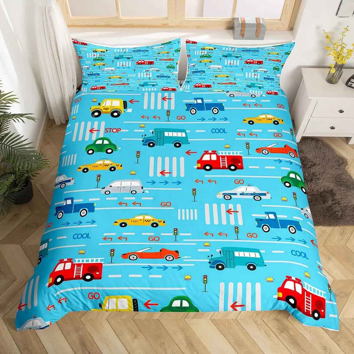 🚗Vroom into Dreamland! Colourful Car Duvet Set for Little Drivers 💤 - ThiGui