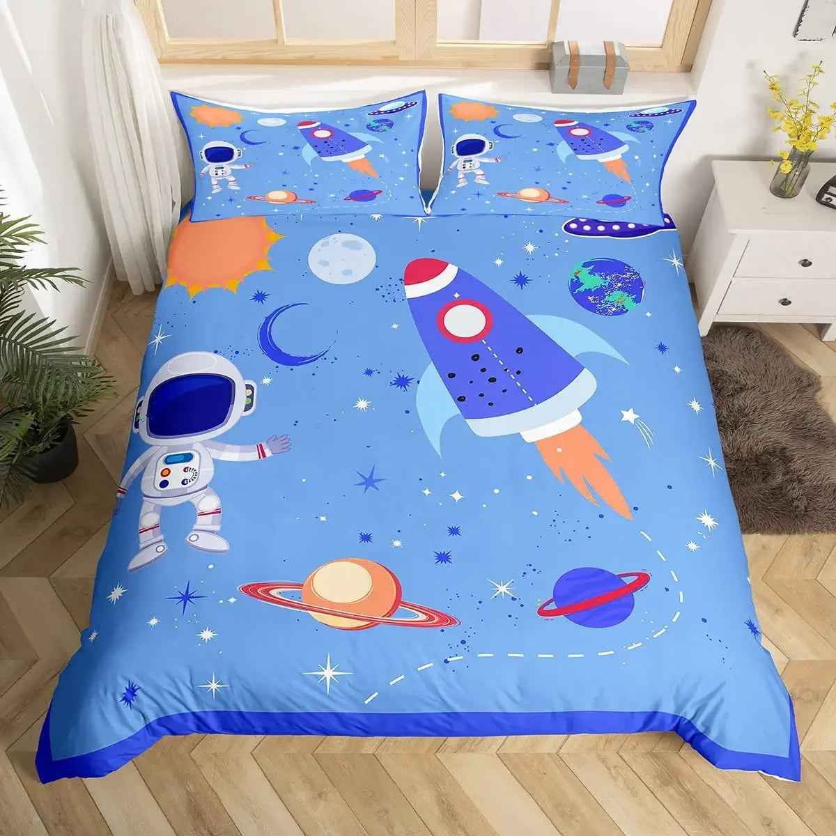 🚀Up, Up, and Asleep! Adorable Astronaut Bedding Set for Little Space Explorers - ThiGui