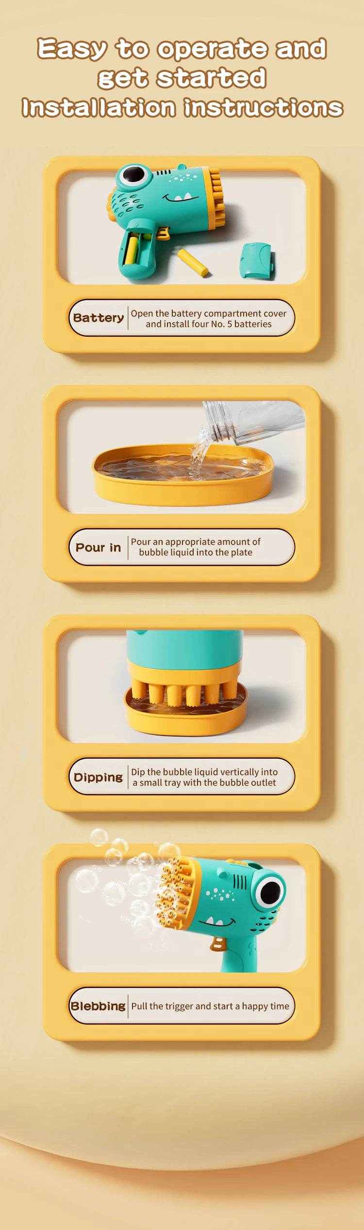 🦖Roaring Fun Bubble Blaster – 40-Hole Dino Bubble Gun for Endless Outdoor Play! - ThiGui