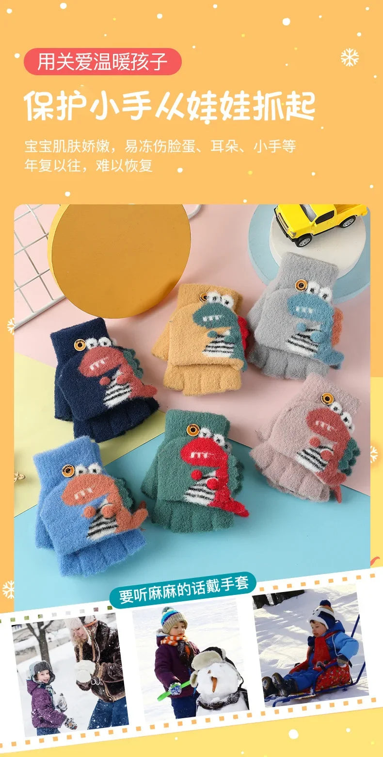 🦕 Dino Flip Gloves – Warm, Fun & Finger-Free for Little Writers! ❄️✋ - ThiGui