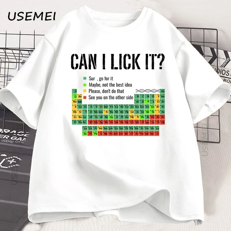 Can I Lick It Periodic Table Tee 🧪😄 Funny Chemistry Cotton T-Shirt - ThiGui