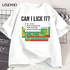 Can I Lick It Periodic Table Tee 🧪😄 Funny Chemistry Cotton T-Shirt - ThiGui
