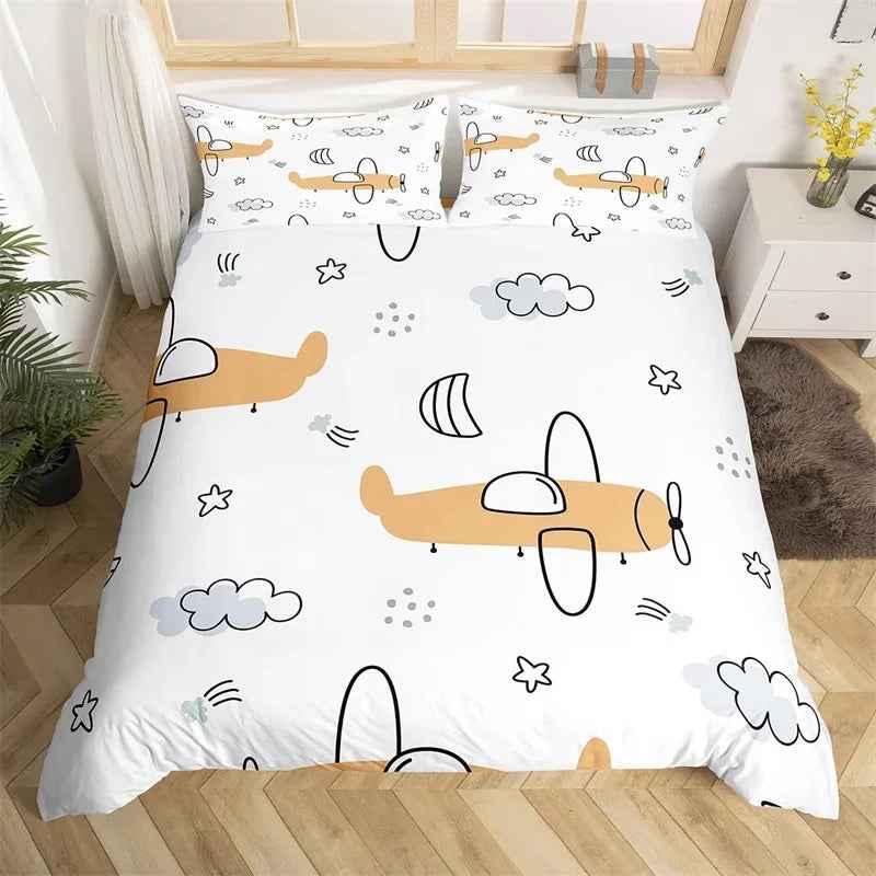 ✈️ Soaring into Sweet Dreams – Cartoon Airplane Bedding Set for Boys - ThiGui