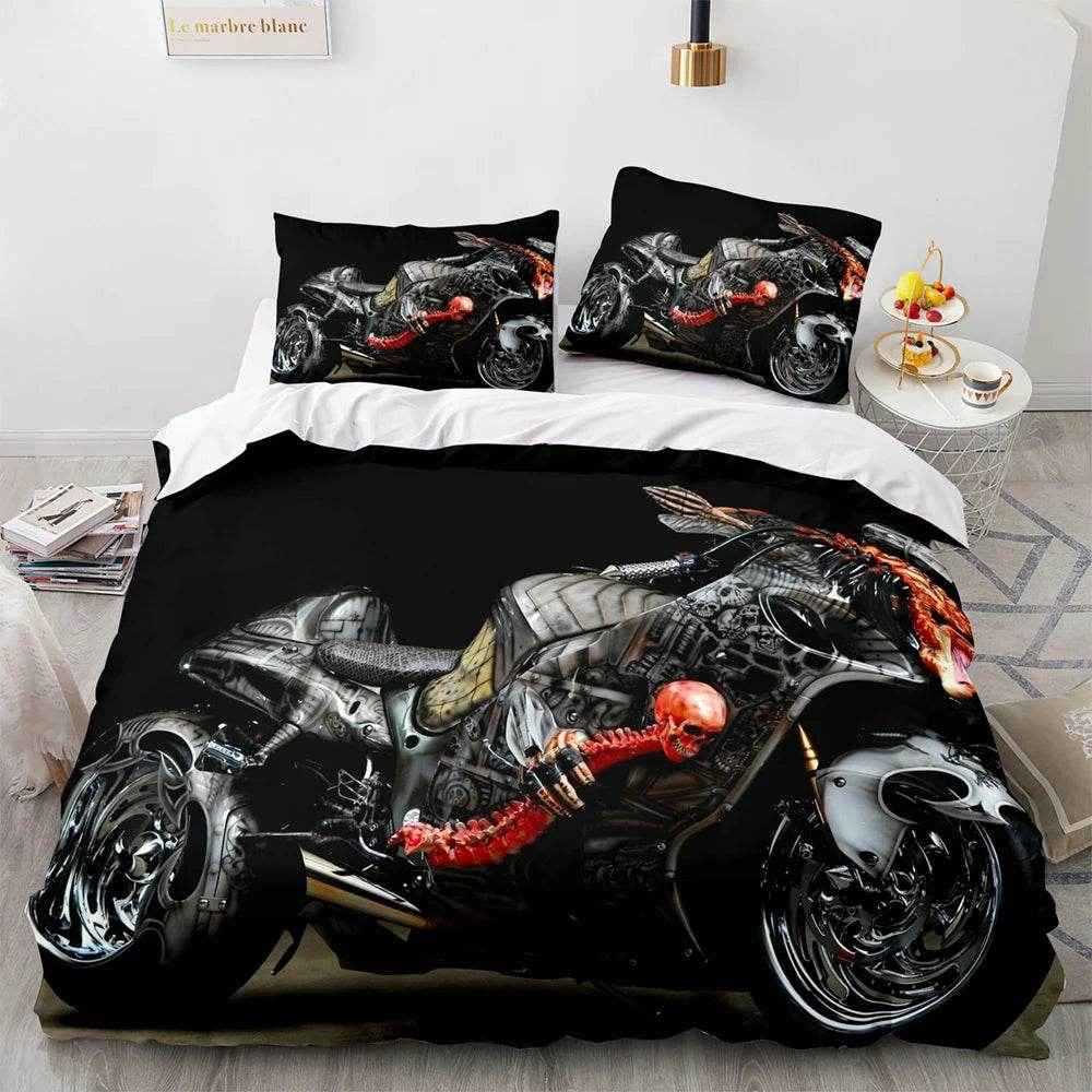 🛏️Zoom Zoom Dreams: 3D Motorcycle Bedding Set for Speed-Loving Boys! 💨 - ThiGui