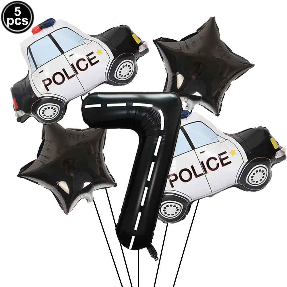 🚓Zoom into Action! Police Car Birthday Balloon Set for Little Heroes Turning 4, 5 or 6! - ThiGui