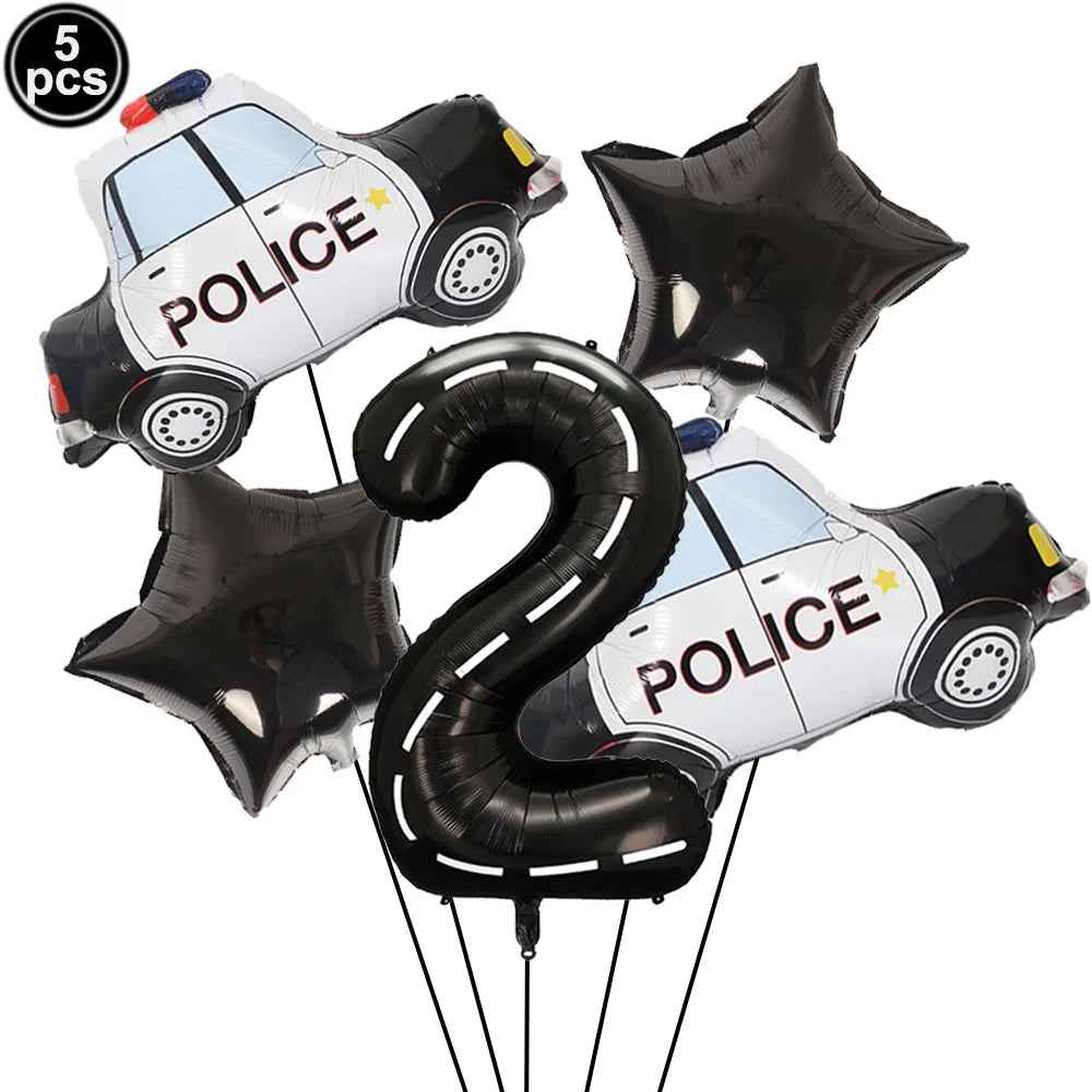 🚓Zoom into Action! Police Car Birthday Balloon Set for Little Heroes Turning 4, 5 or 6! - ThiGui