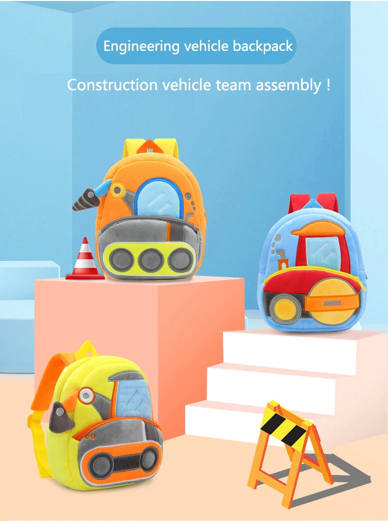 🚧👷‍♂️ Excavator Plush Backpack – Soft & Fun Schoolbag for Tiny Construction Fans! 🎒💛 - ThiGui