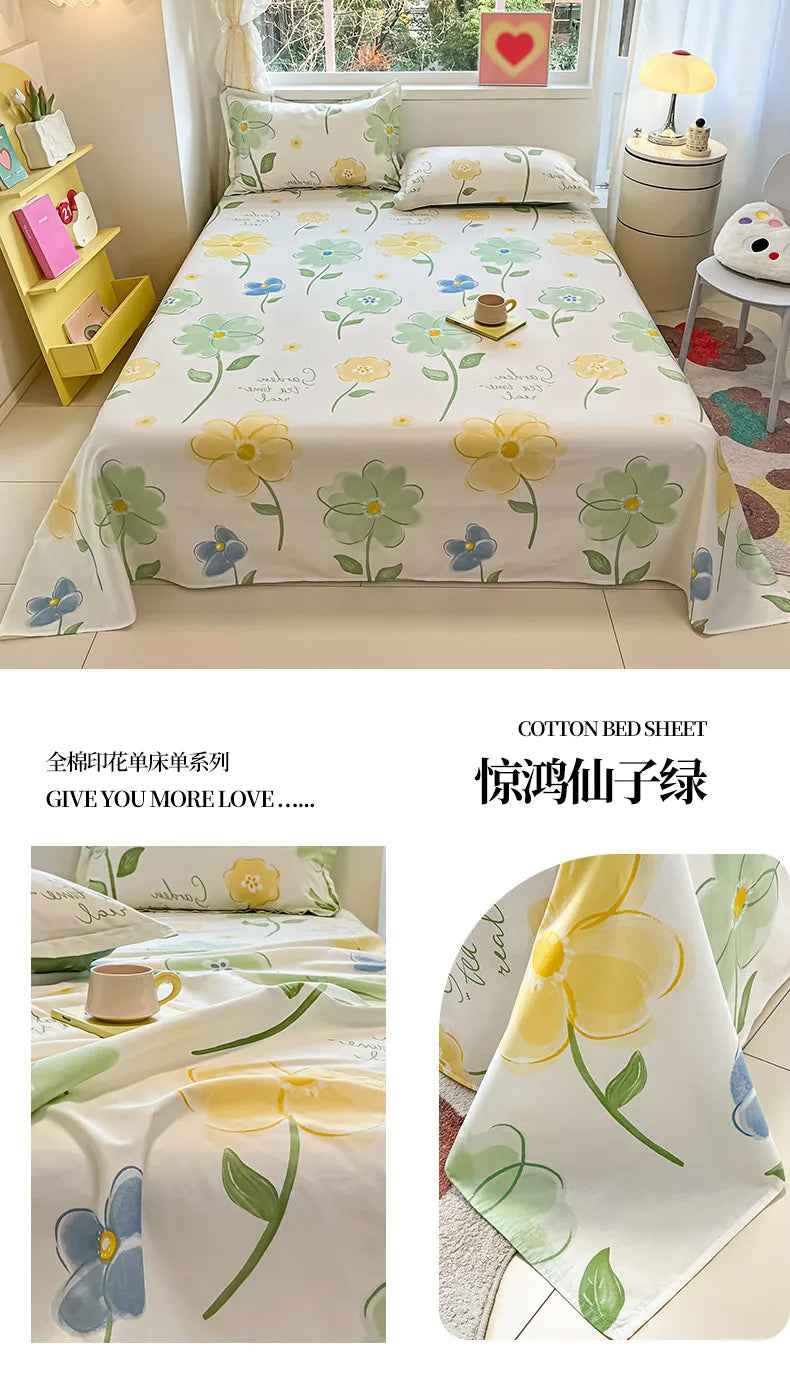 🛏️Fresh Flowers, Sweet Dreams – Soft Cotton Bed Sheet for Kids 🌸 - ThiGui