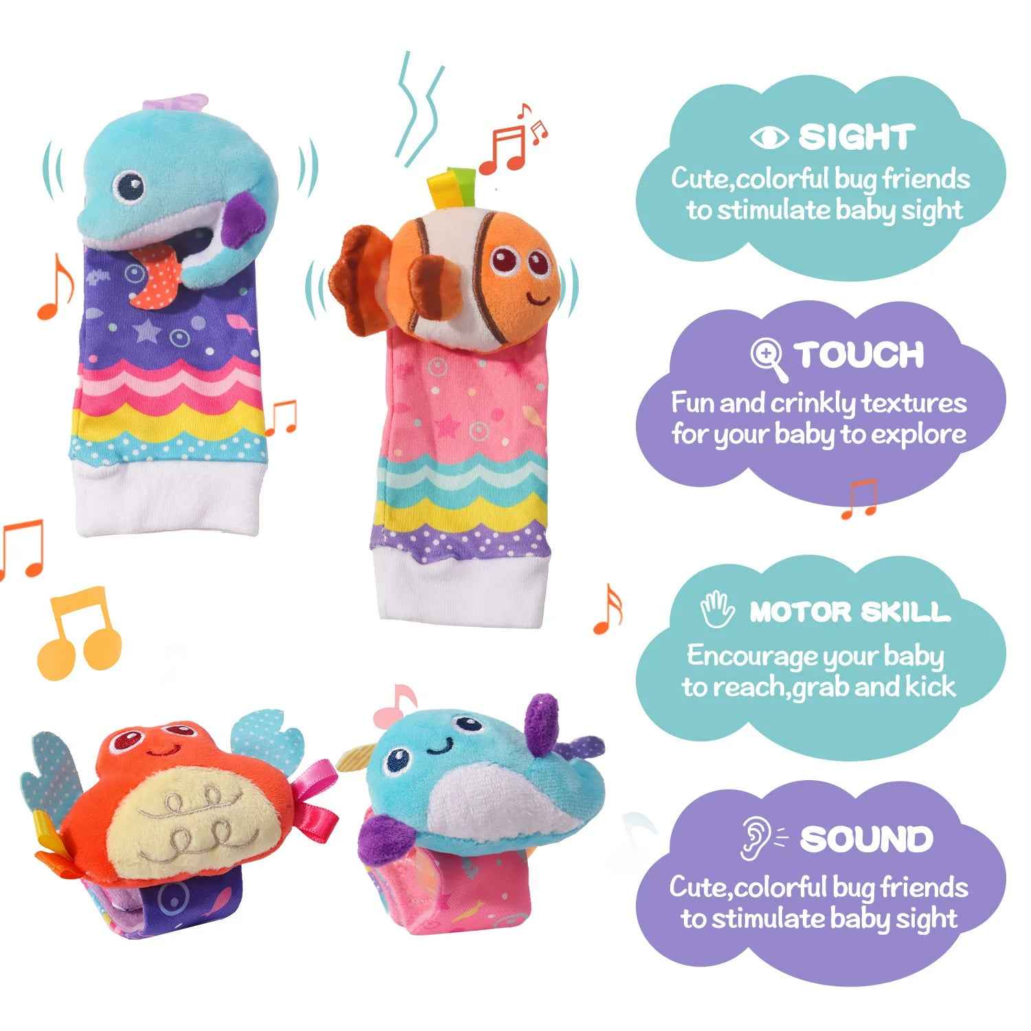 🐾 Baby’s First Discovery Set 👶 – Foot Finder Socks & Wrist Rattles for Sensory Fun! - ThiGui
