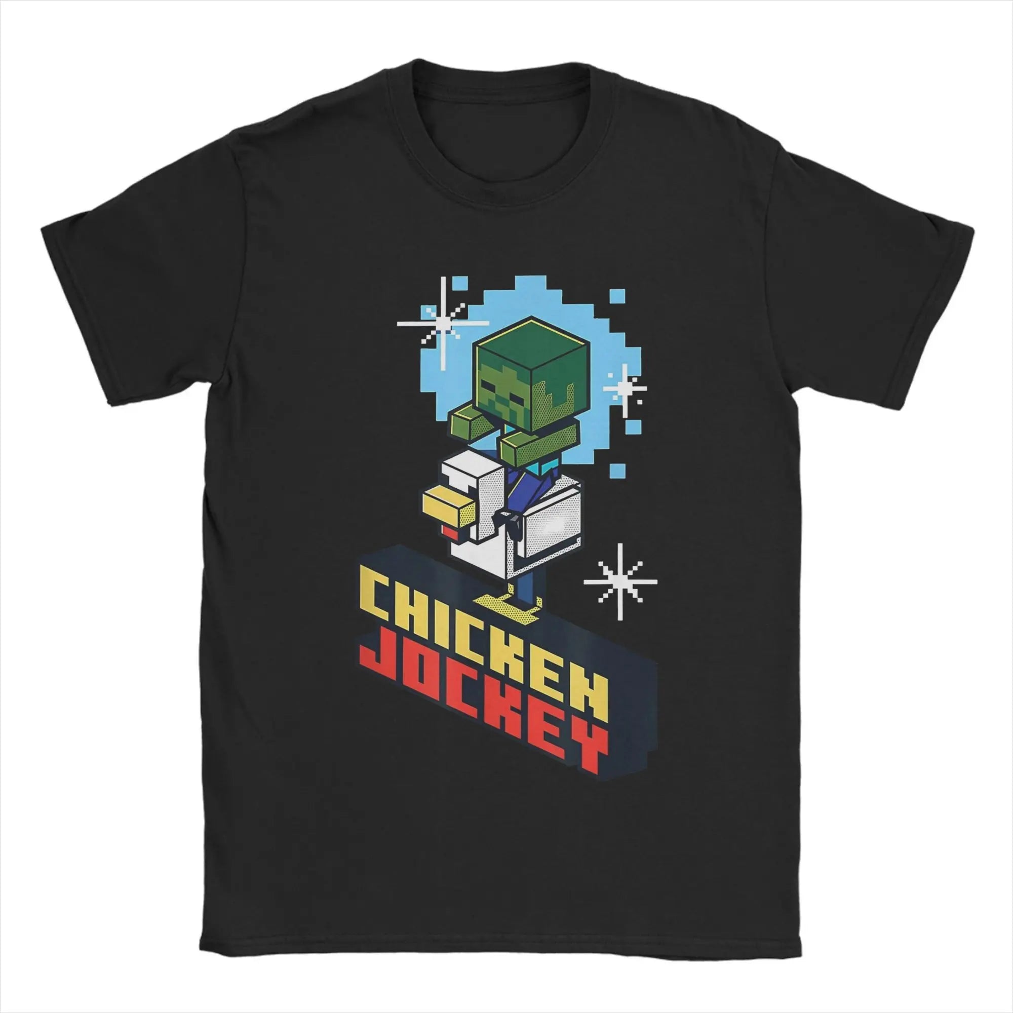 Chicken Jockey Pixel Zombie Tee 🧟‍♂️🐔 100% Cotton Gamer Fun - ThiGui