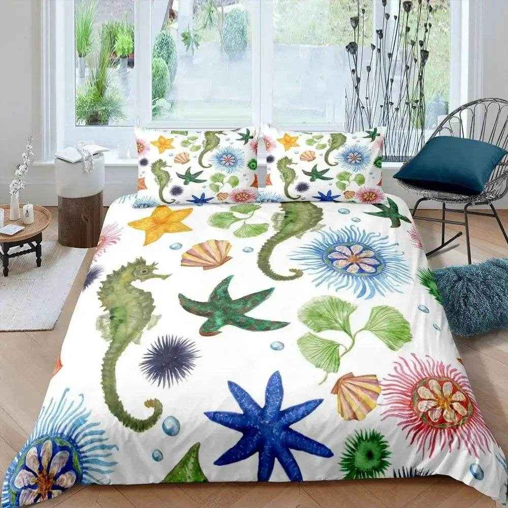 🛏️Underwater Dreams Await! 🐠 Ocean Animal Bedding Set for Sea-Loving Kids - ThiGui