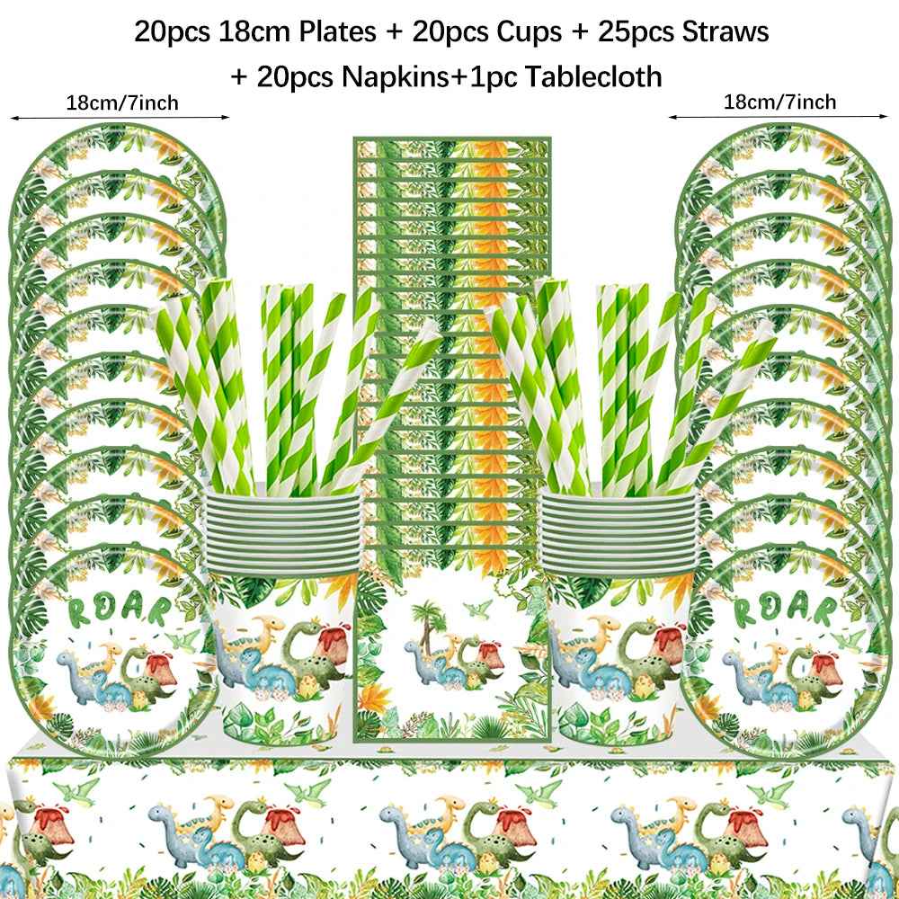 🦕 Dino-Roar Party Set – Fun Disposable Tableware for a Jurassic Birthday Bash 🎂🎈 - ThiGui