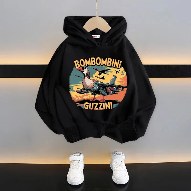 Italian Brainrot Tung Tung Hoodie 😆🧥 Fun Thin Cartoon Sweatshirt for Boys - ThiGui
