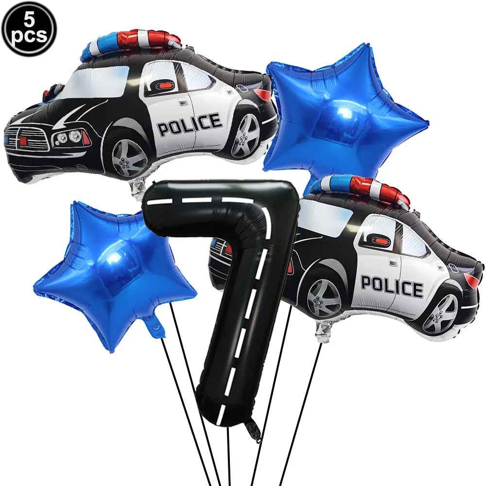 🚓Zoom into Action! Police Car Birthday Balloon Set for Little Heroes Turning 4, 5 or 6! - ThiGui