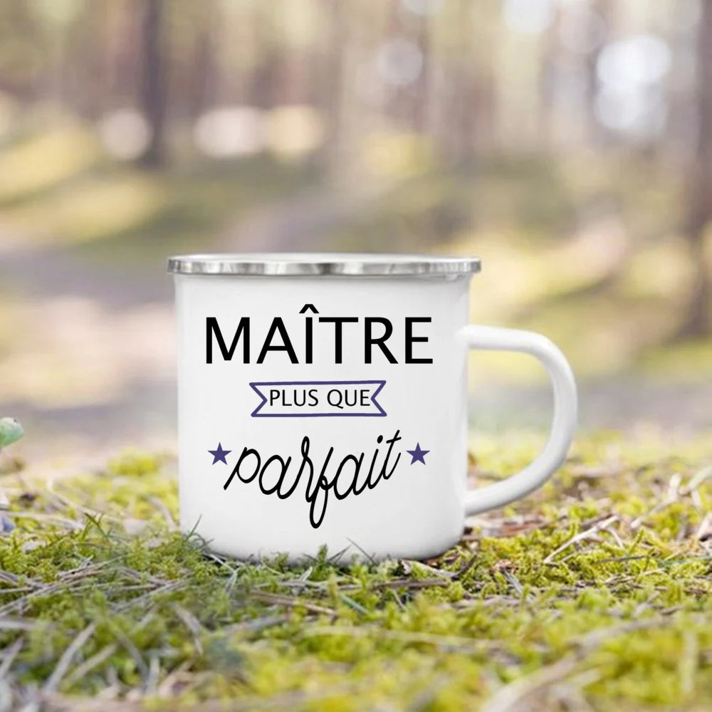 🍵🇫🇷 Merci Maîtresse! Enamel Mug Gift for Teachers with French Charm 🎁💐 - ThiGui