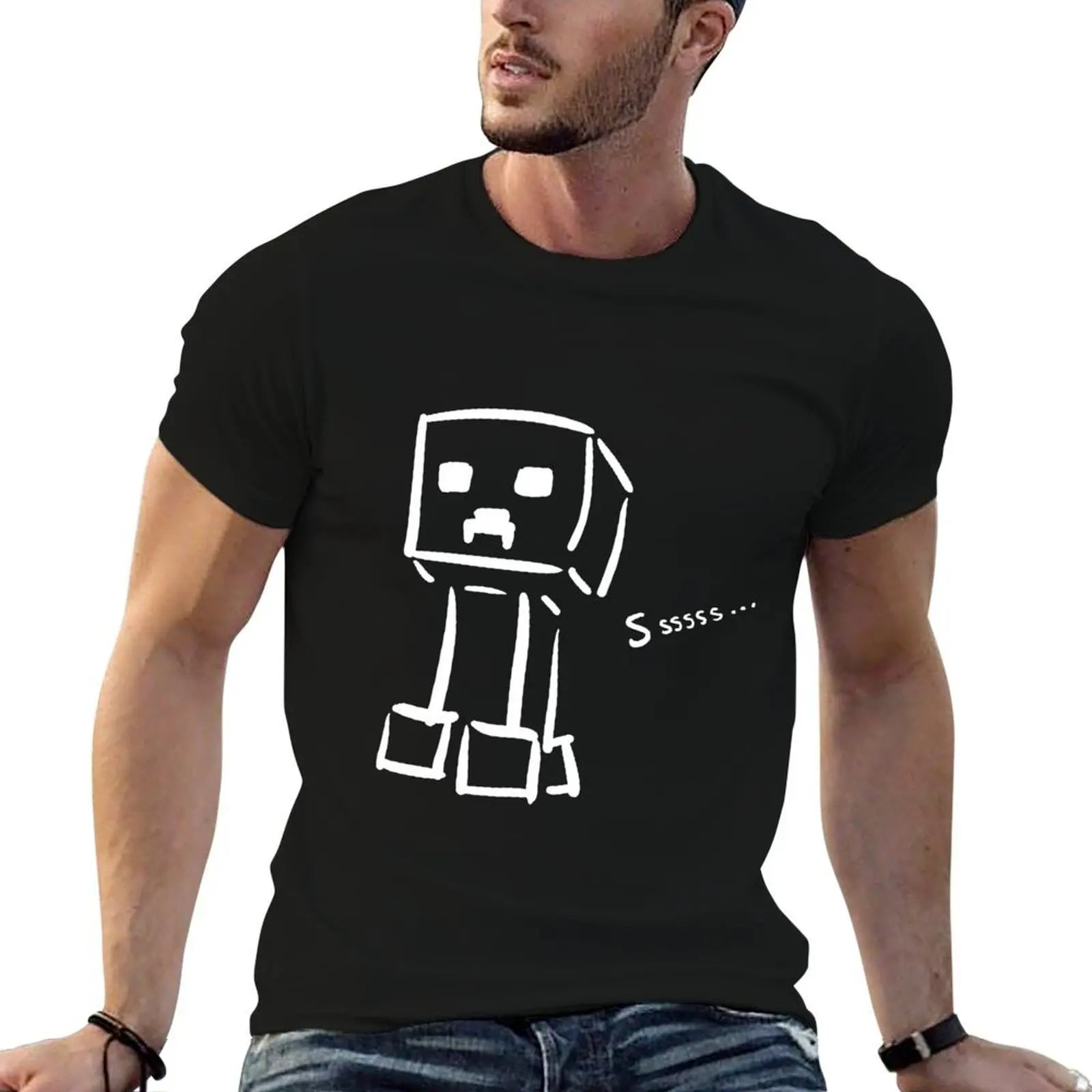 Creeper Sketch Gamer Tee 💚🎮 Soft Cotton Cool for Minecraft Fans - ThiGui