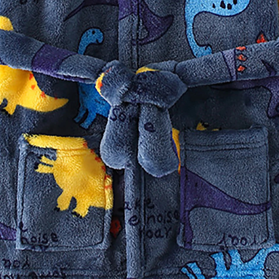 🛁 Fluffy Fun After Bath – Cartoon Hooded Flannel Robe for Boys ! 🧼💖 - ThiGui