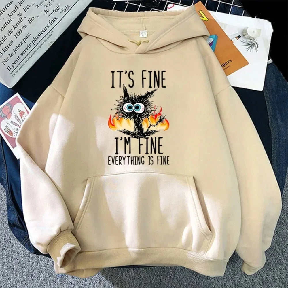 Everything Is Fine Black Cat Tee 🐈‍⬛🔥 Fun & Quirky Unisex T-Shirt - ThiGui