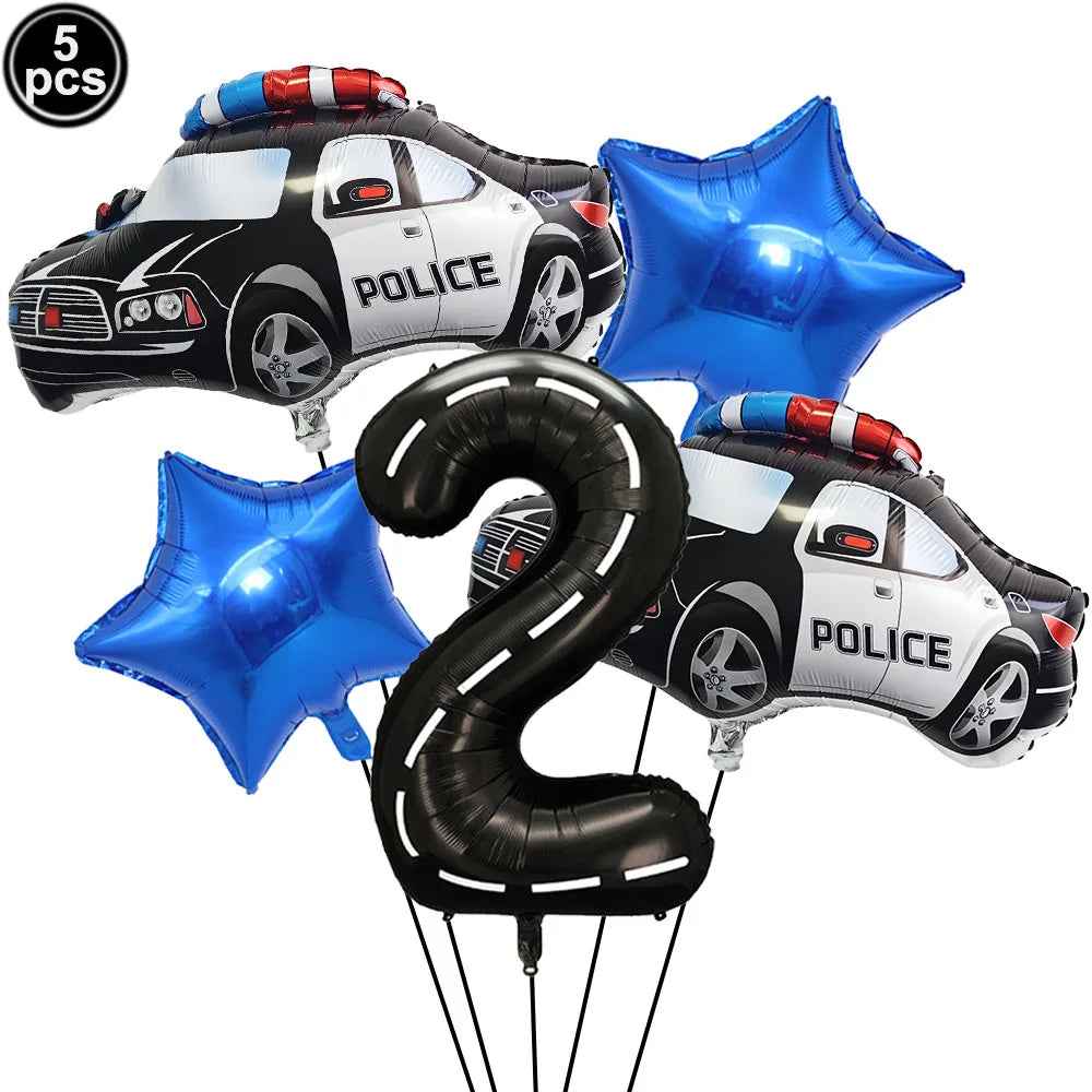 🚓Zoom into Action! Police Car Birthday Balloon Set for Little Heroes Turning 4, 5 or 6! - ThiGui