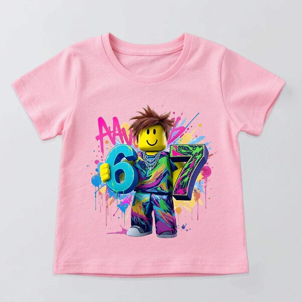 Roblox 67 Digital Print Kids Tee 🎮✨ Cool Cotton Graphic T-Shirt - ThiGui