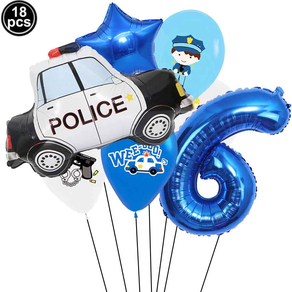 🚓Zoom into Action! Police Car Birthday Balloon Set for Little Heroes Turning 4, 5 or 6! - ThiGui