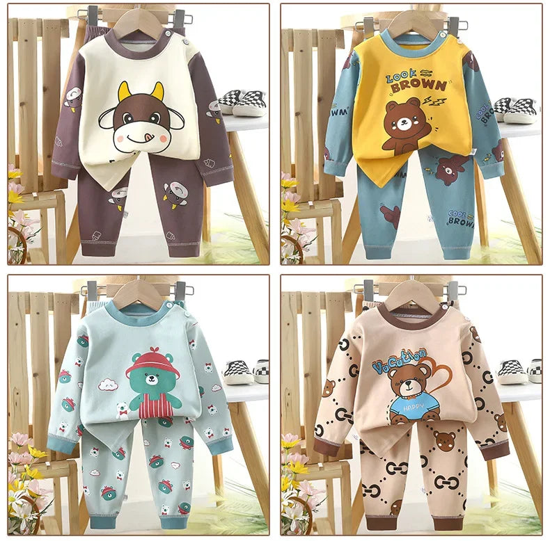 🐻 Cute Bear Pajama Set – Snuggly Autumn Sleepwear for Your Little Cub! 🌙🧒 - ThiGui