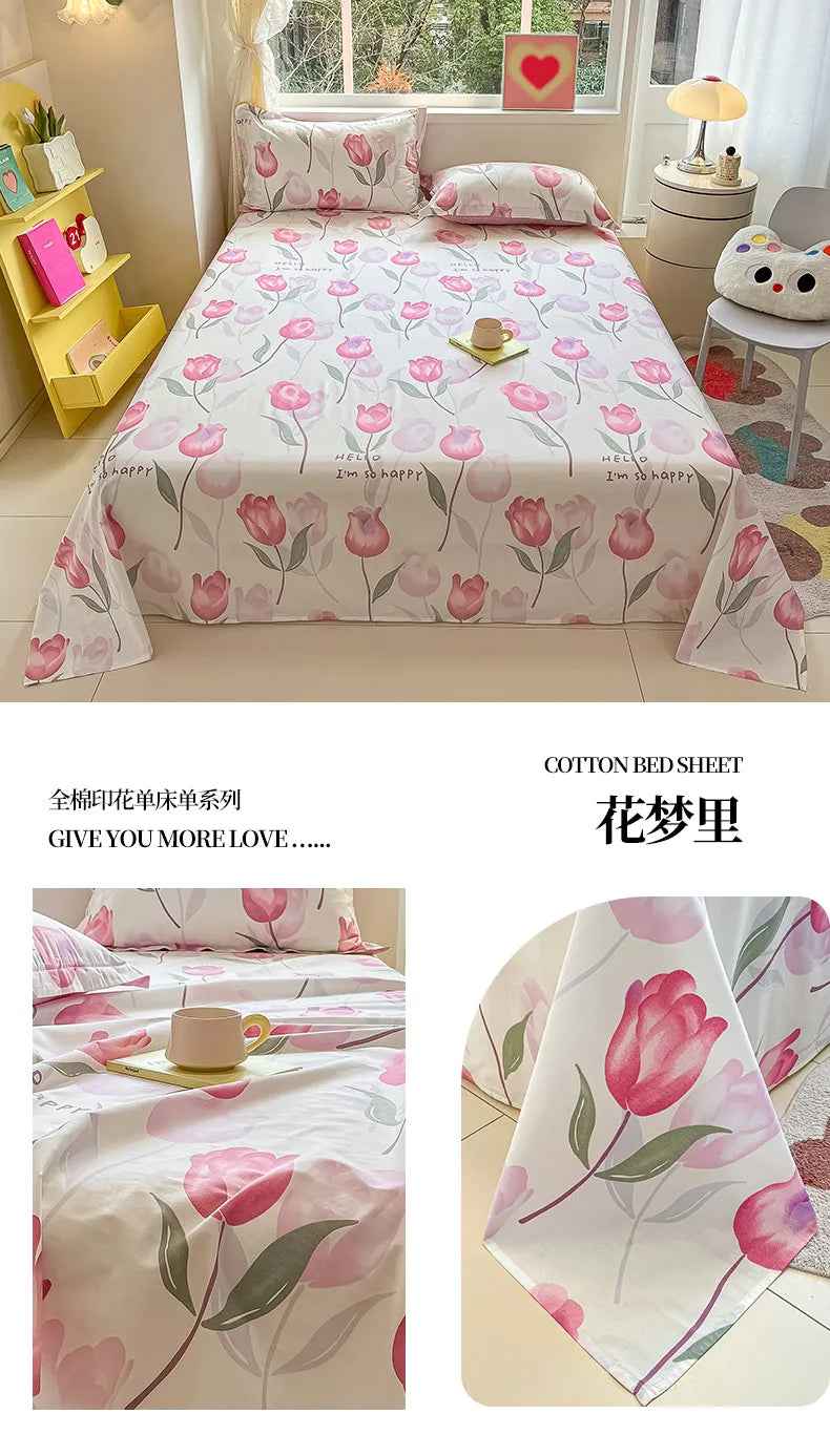 🛏️Fresh Flowers, Sweet Dreams – Soft Cotton Bed Sheet for Kids 🌸 - ThiGui