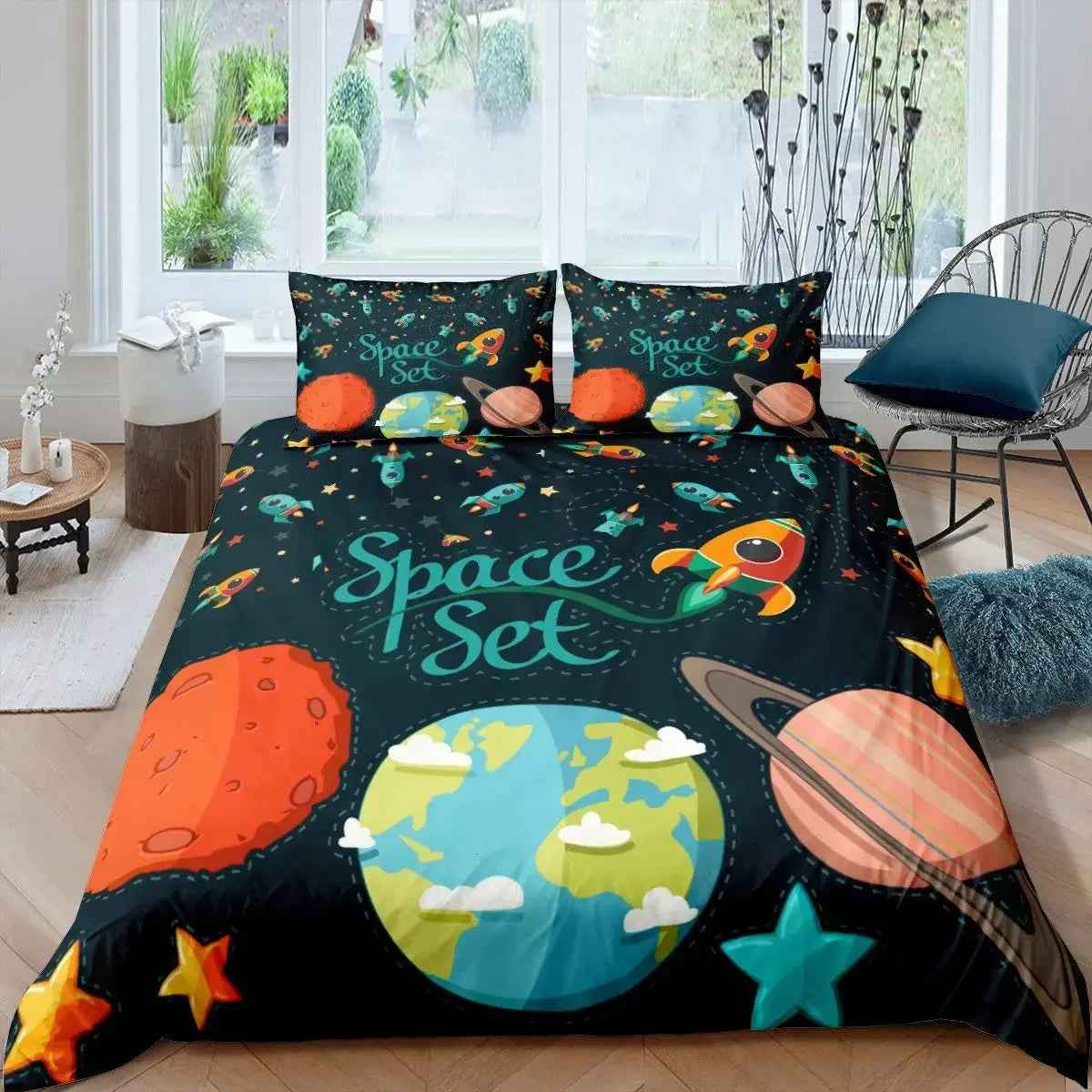 🚀Up, Up, and Asleep! Adorable Astronaut Bedding Set for Little Space Explorers - ThiGui