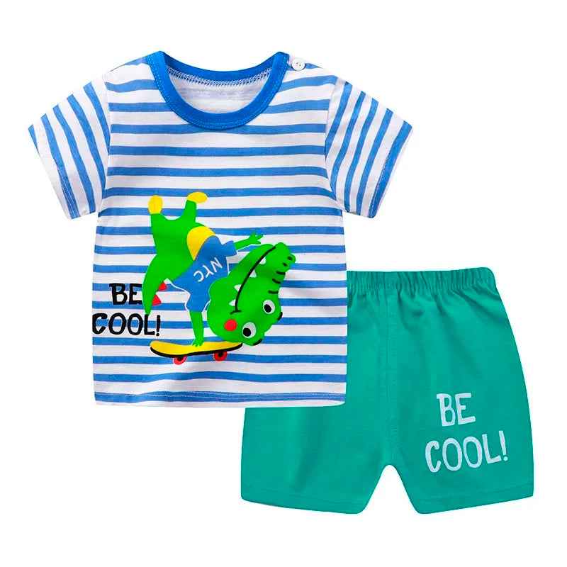 🌞 Too Cute to Miss! Cartoon Summer Tee + Shorts Set for Toddlers (2pcs) 🧒👕🩳 - ThiGui