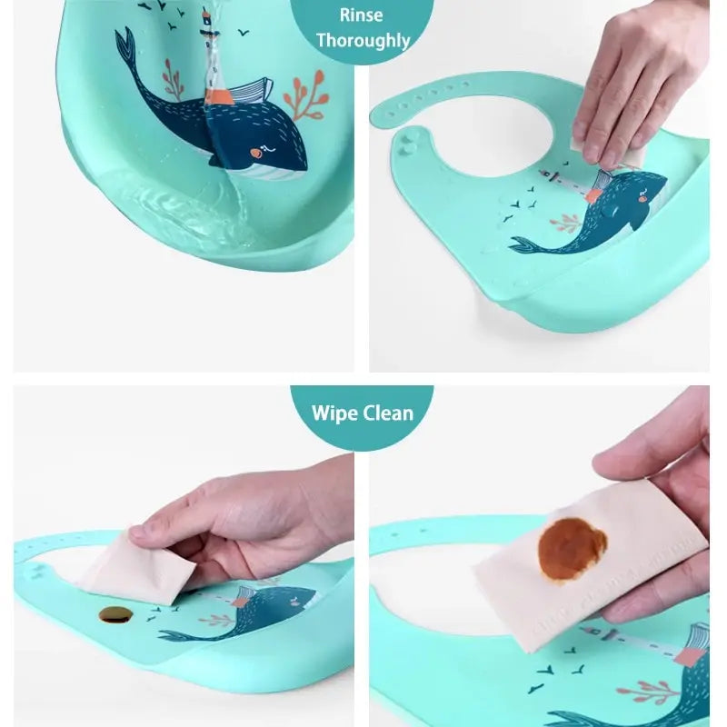 🍽️ Mess-Free Mealtimes – Soft Silicone Baby Bib with Food Catcher! 🍼✨ - ThiGui