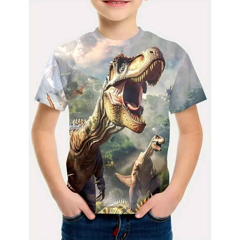 🦕 Epic Dino Adventure Tee – Roar Into Summer in Style! 3D Dinosaur Print T-Shirt for Boys – Cool, Bold, and Summer-Ready! - ThiGui