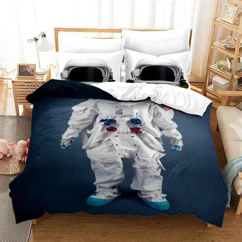 🌕Out-of-This-World Dreams! 🚀 Cartoon Astronaut Bedding Set for Young Space Explorers - ThiGui