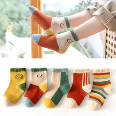 🌈 Rainbow Stripes Cotton Socks – 5-Pair Set of Comfy Fun for Happy Little Feet! 🧦💕 - ThiGui