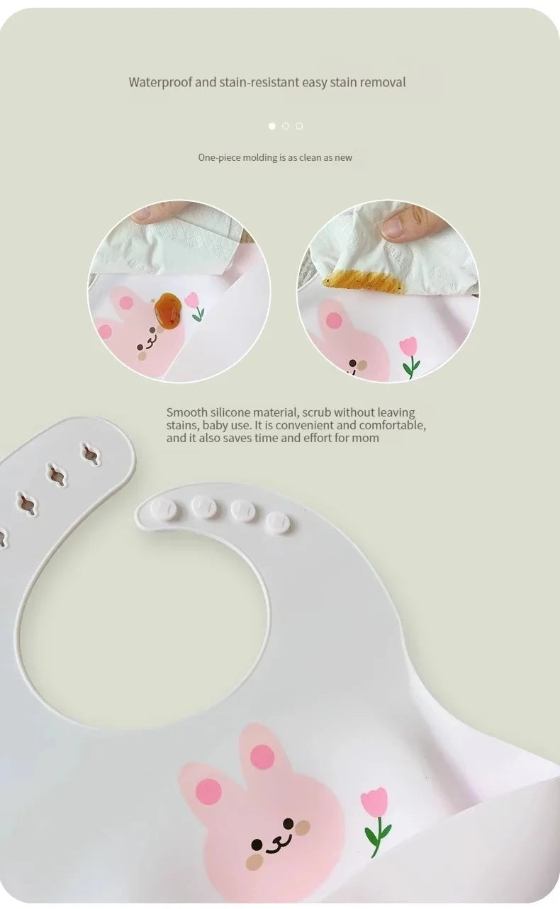 🐻🍽️ Soft Silicone Baby Bib – Cute, Comfy & Totally Mess-Proof! 💧👶 - ThiGui