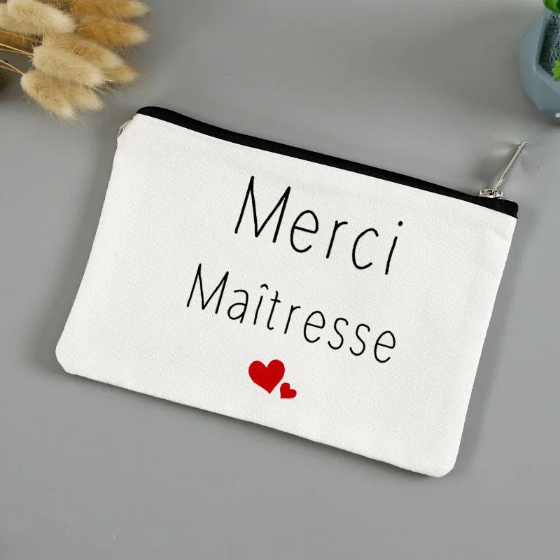 💄🖍️ Merci Maîtresse! Stylish Makeup & Pencil Pouch for Teacher Appreciation 💐🎁 - ThiGui