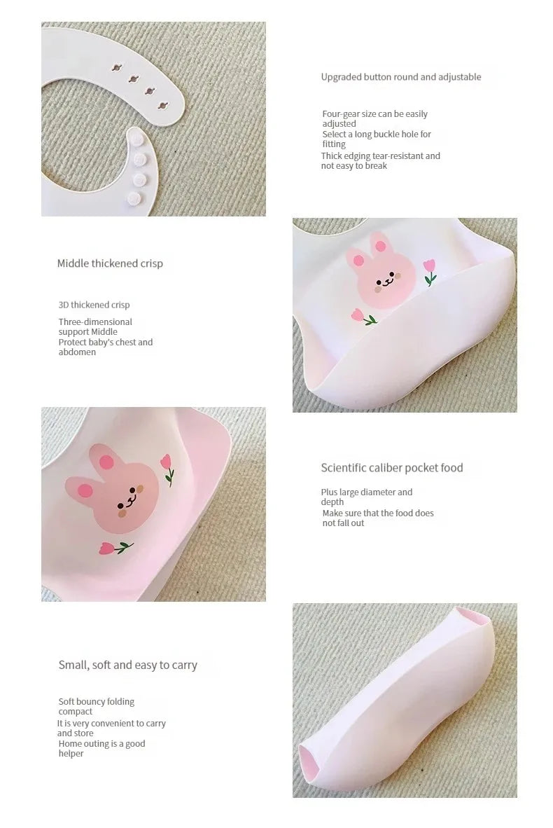 🐻🍽️ Soft Silicone Baby Bib – Cute, Comfy & Totally Mess-Proof! 💧👶 - ThiGui