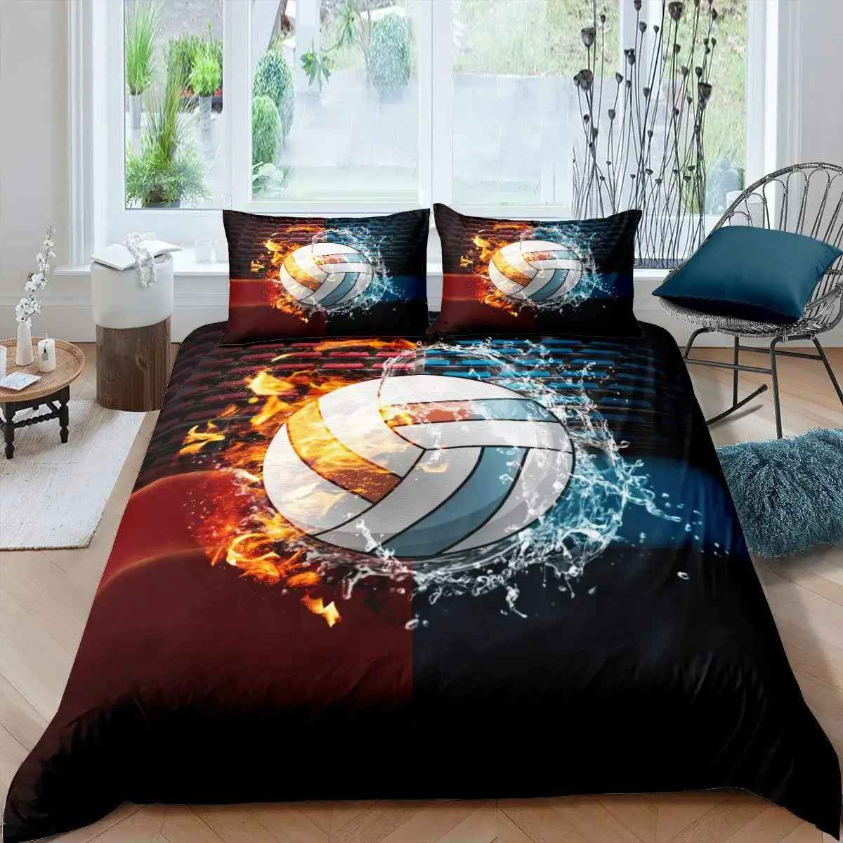 🏐Spike & Snooze! Fiery Volleyball Duvet Set for Sporty Kids - ThiGui