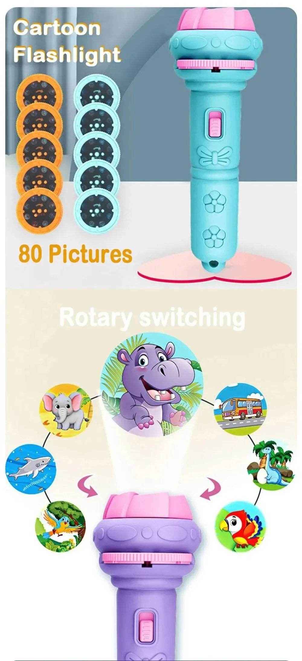 🛏️Cartoon Story Projector Flashlight for Boys with 80 Magical Bedtime Patterns - ThiGui