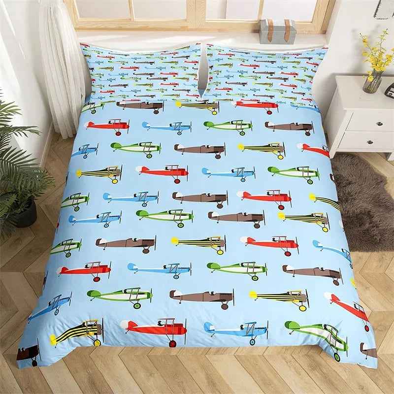 ✈️ Soaring into Sweet Dreams – Cartoon Airplane Bedding Set for Boys - ThiGui