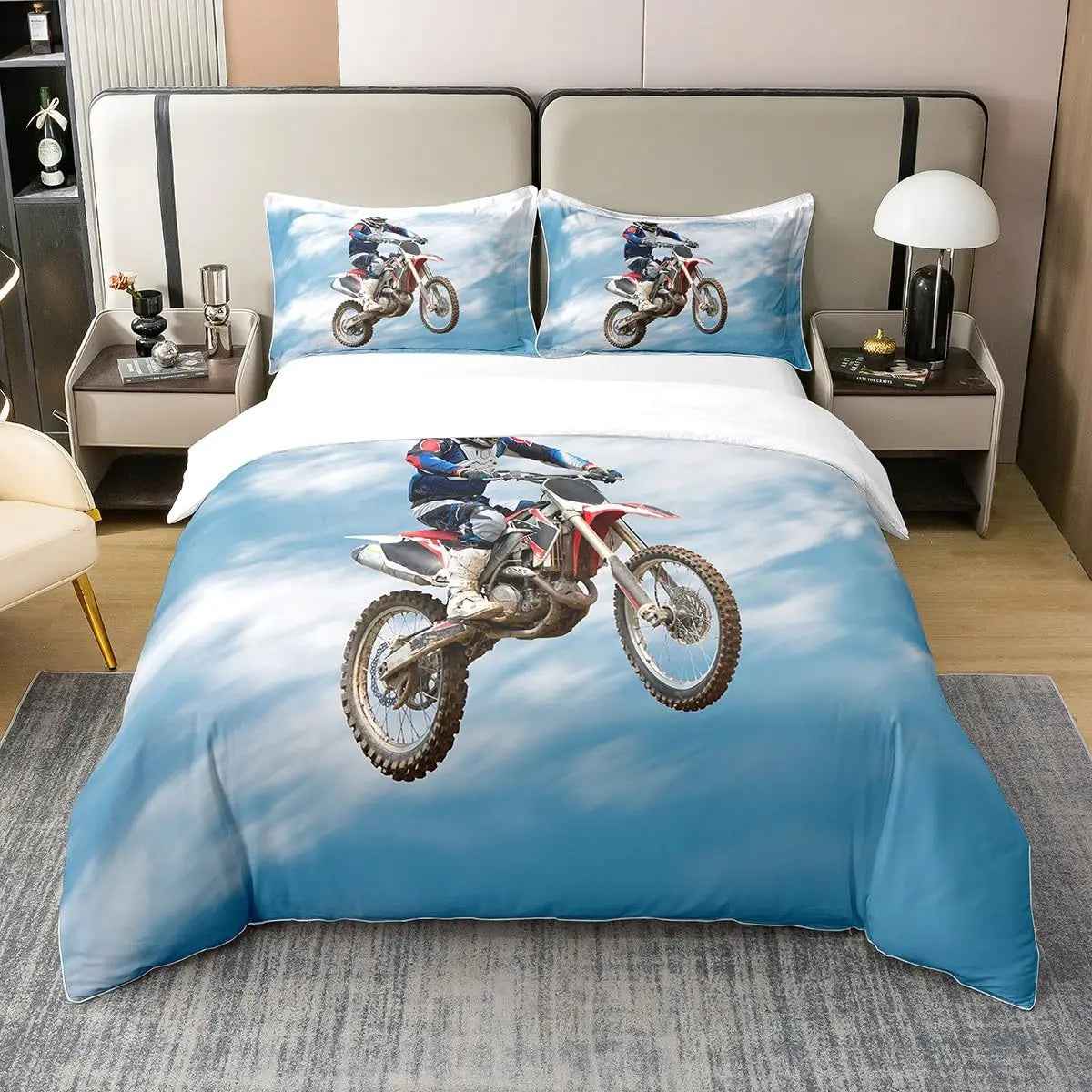 🏁Ready, Set, Sleep! Epic Dirt Bike Bedding for Young Racers 🏍️ - ThiGui