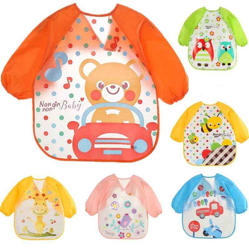 🍼 Mess-Free Mealtime Magic: Long Sleeve Waterproof Baby Bib with Adorable Cartoon Prints - ThiGui
