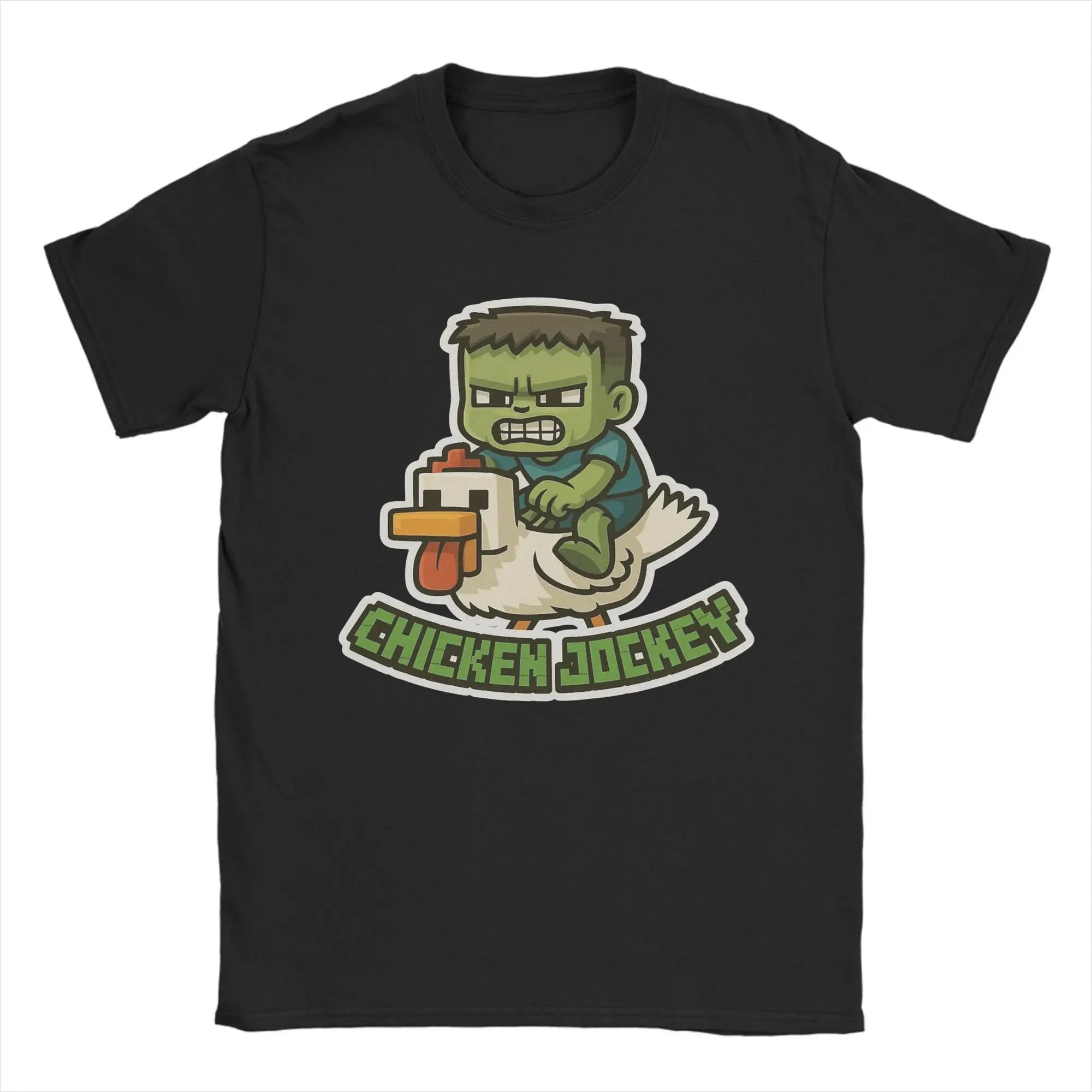 Chicken Jockey Pixel Zombie Tee 🧟‍♂️🐔 100% Cotton Gamer Fun - ThiGui