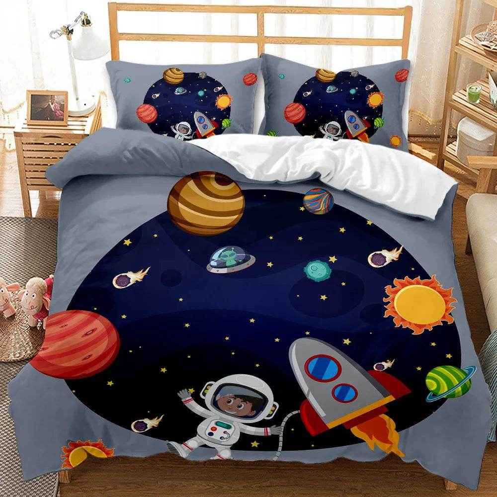 🛸Galaxy Dreams Await! Astronaut Bedding Set for Young Space Adventurers - ThiGui