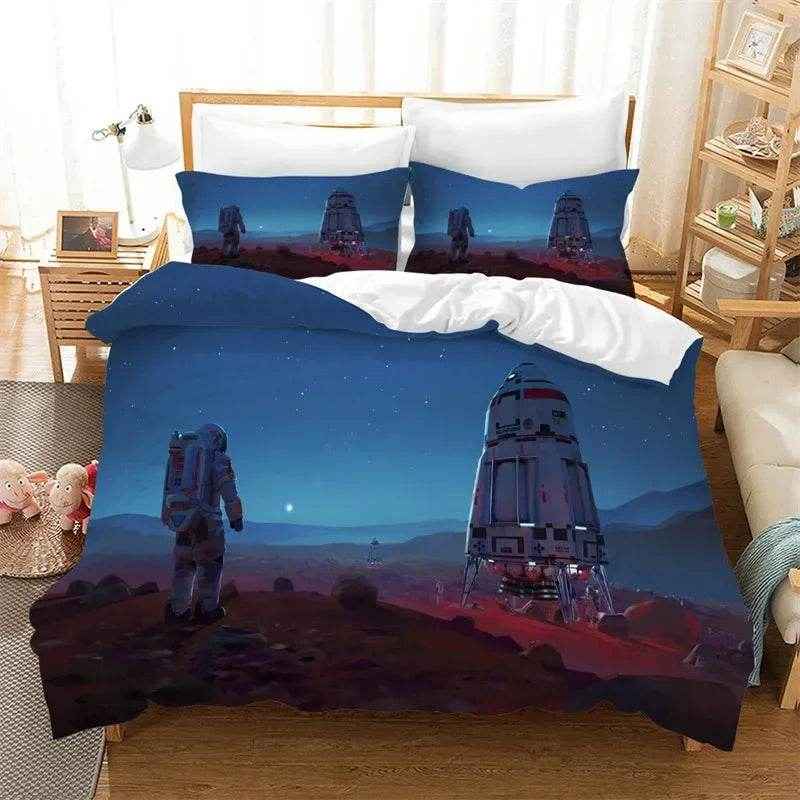 🌕Out-of-This-World Dreams! 🚀 Cartoon Astronaut Bedding Set for Young Space Explorers - ThiGui