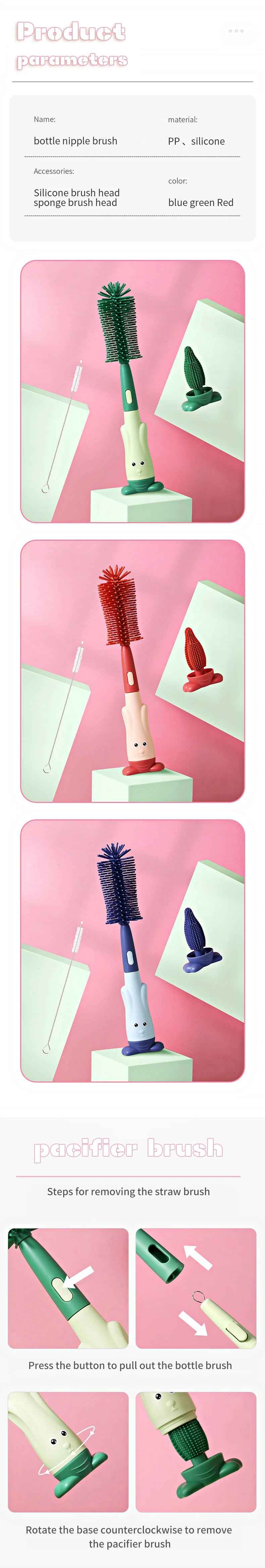 🍼 No-Nook-Uncleaned! The Ultimate Soft Silicone Baby Bottle & Pacifier Brush Set 💦 - ThiGui